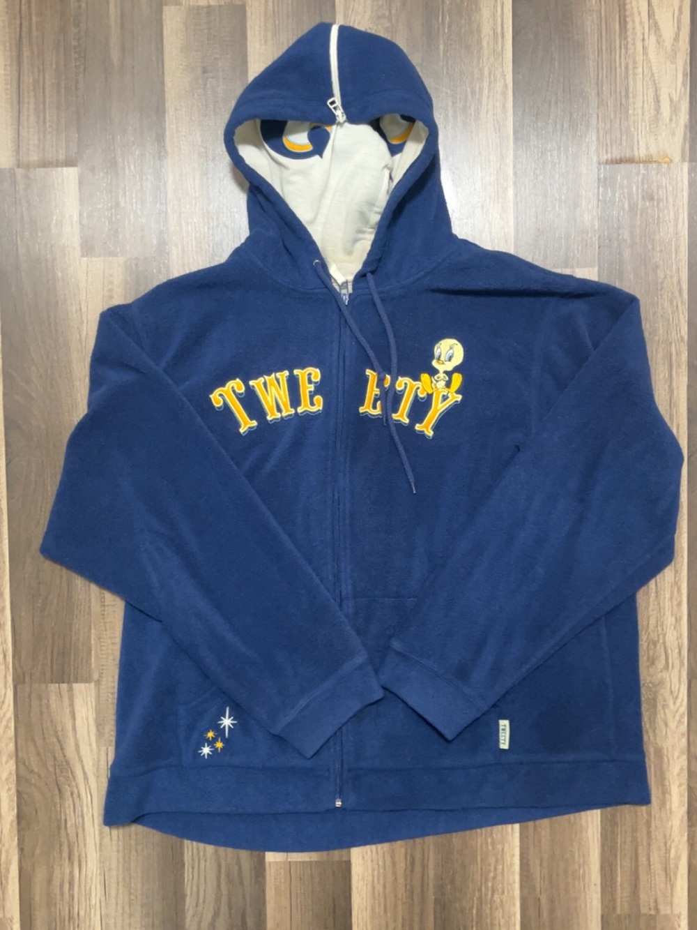 Vintage TWEETY BIRD Zip-Up Fleece Hooded Women’s XL Blue Jacket Disney